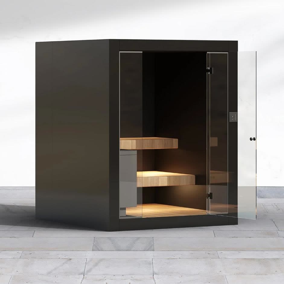 A Wellhouse PepperCube sauna in a Hamptons setting